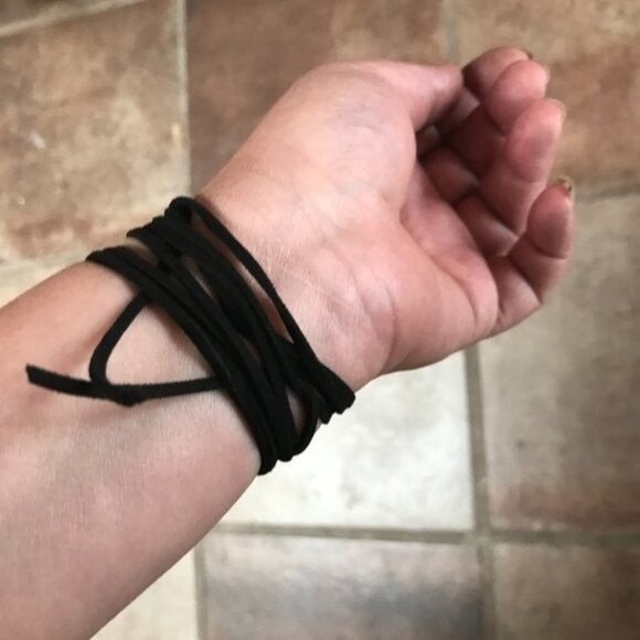 Tie Wrap Horse Bit Silver Bracelet Cuff Yoga Boho Cowboy Vegan Faux Leather - Picture 4 of 4